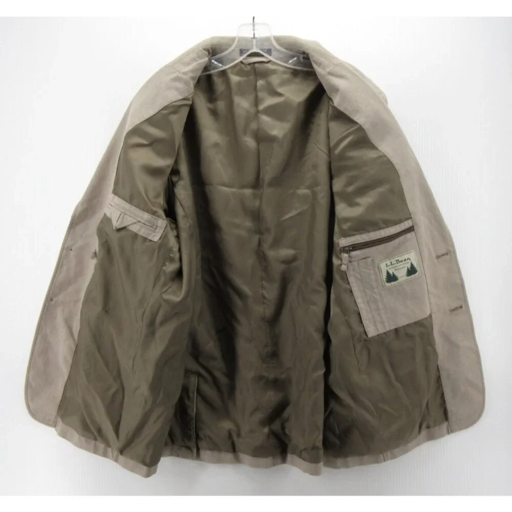 LL Bean Sport Coat 44 Taupe Field Blazer Safari Utility Jacket Canvas